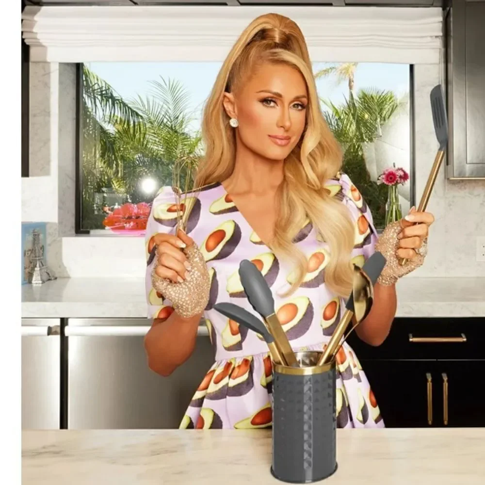 Paris Hilton Stainless Steel Crock Utensils Set